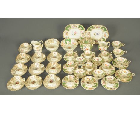 Two 19th century part tea sets, green, white and gilt and beige, white and gilt.   CONDITION REPORT:  The gilding on the gree