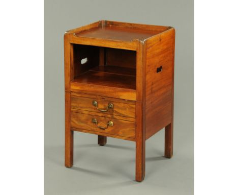 A George III mahogany tray topped commode, with open aperture above a converted drawer and raised on legs of square section. 