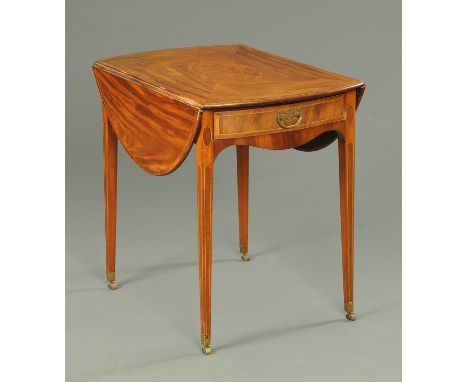 A George III mahogany Pembroke table, inlaid and crossbanded and raised on tapered boxwood strung legs of square section term