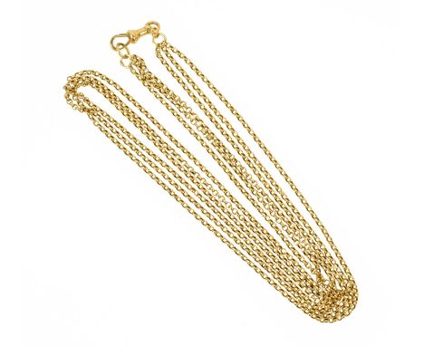 A 9 ct yellow gold graduated three strand belcher chain, 14.2 grams.  Length 56 cm (see illustration).