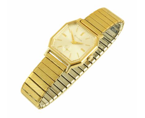 A Bulova vintage gold plated and stainless steel wristwatch, manual, with plated expanding bracelet.   