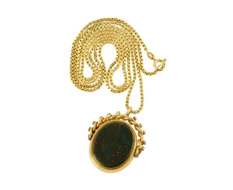 A 9 ct gold box link chain, and a 9 ct gold swivel fob, chain weight 6.7 grams. 
