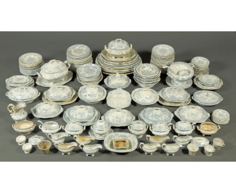 A Victorian Asiatic pheasant blue and white transfer printed dinner service, comprising 3 meat plates, 8 ashettes, 2 handled 