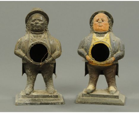 Two Edwardian Blinking Eye Fat Man clock cases, spelter.  Height 48 cm. 