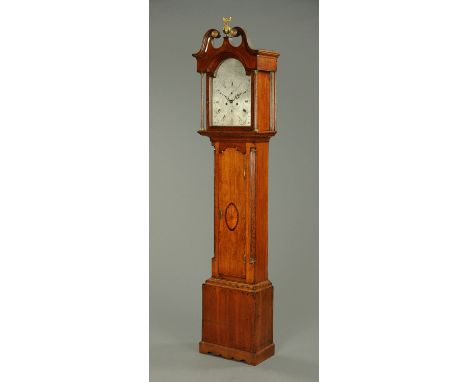 A George III Scottish oak longcase clock, with eight day striking movement by Gladstones of Biggar, with eagle and ball finia
