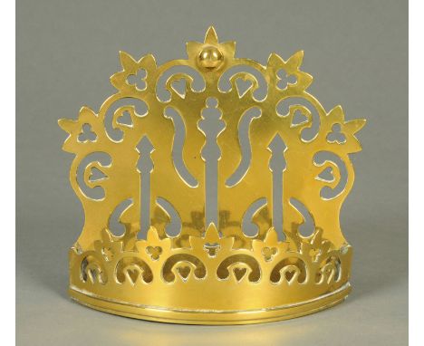 A Victorian fret cut brass wall pocket, with bowed crown front.  Width 24 cm (see illustration).   CONDITION REPORT:  There d