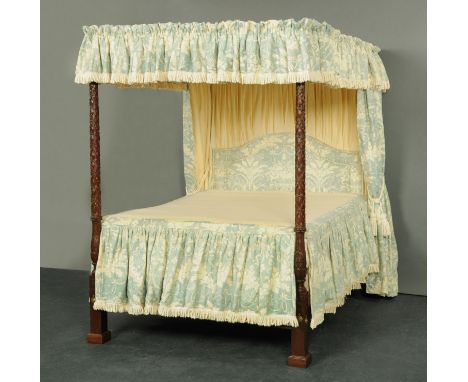 A George III full tester bed, with pleated canopy and complete with 5' divan interior.  Width 60 ins, length 81 ins, height 8