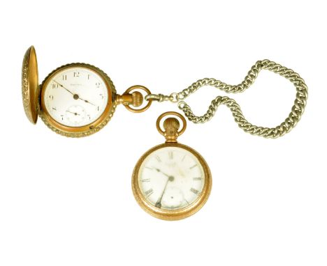 Two vintage pocket watches, with gold plated cases, one with Albert chain.