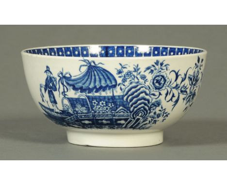 An early Worcester bowl, Fisherman pattern, crescent mark to base.  Diameter 14.5 cm.  