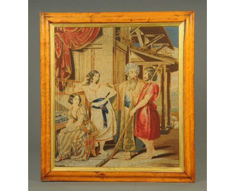 A 19th century Berlin woolwork panel.  59 cm x 51 cm, in maple frame.   CONDITION REPORT:  The frame has age related dents et