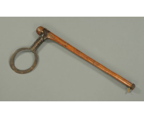 An African Congo tribal ceremonial Nzappa Zap axe, with carved shaft.  Length 67 cm.   CONDITION REPORT:  Generally good cond