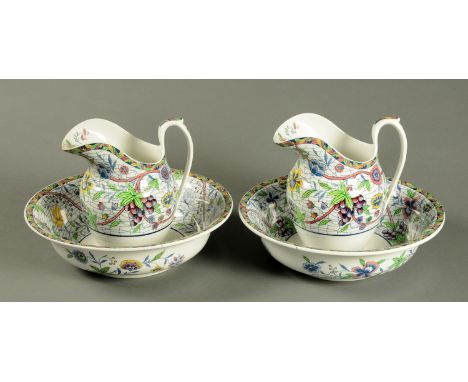 A pair of Copeland late Spode jugs, Litchfield pattern, height 29 cm, each with accompanying basin.    CONDITION REPORT:  The