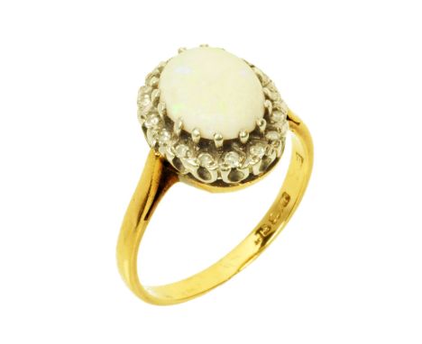 A 9 ct gold opal cluster ring, size L/M.