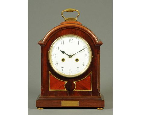 A mahogany bracket clock, bearing plaque dated 1925, in the George III style, with two-train spring driven movement.  Height 