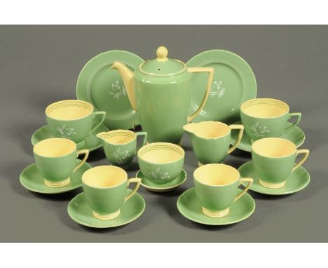 A John Wadsworth Salano Ware coffee service, comprising coffee pot, cream jug, four cups and four saucers and nine further pi