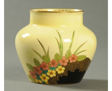 A Carltonware vase, with yellow ground and decorated with floral sprays.  Diameter approximately 14 cm. 