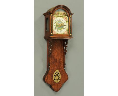 A late 18th/early 19th century Dutch oak wall clock, with single train movement and painted dial.  Height 130 cm (see illustr