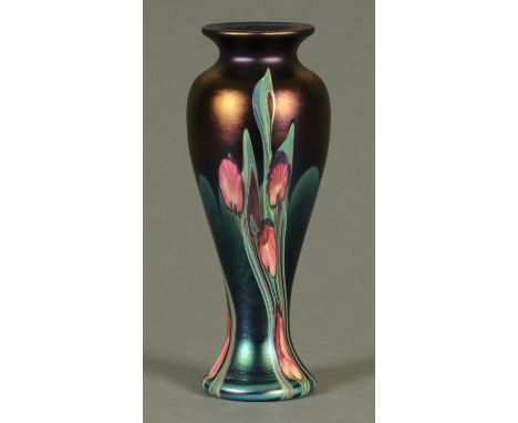 An Okra vase, with stylised foliate decoration, signed to the base.  Height 28 cm (see illustration).   CONDITION REPORT:  Th