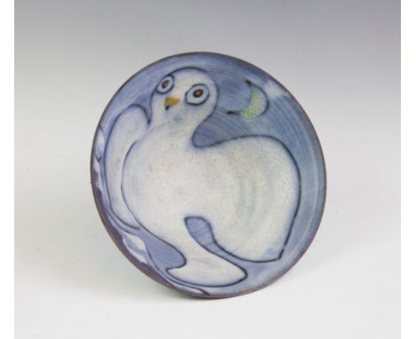 A 20th century studio pottery bowl, Tessa Fuchs (1936-2012), with overall light blue glaze, the bowl decorated with an abstra