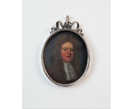 English School (18th century), Portrait miniature,Oil on copper,Portrait of a gentleman, facing dexter, White metal frame, gl