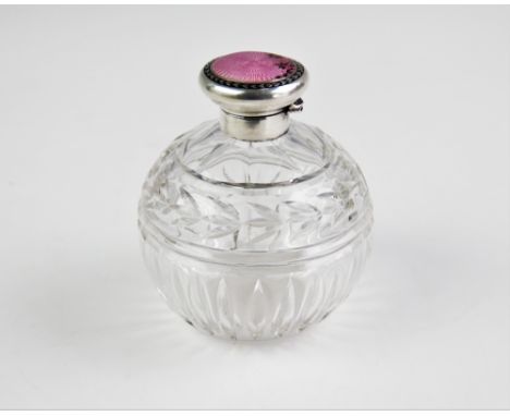 A George V silver and guilloche enamel topped scent bottle, W G Sothers Ltd, Birmingham 1925, the hinged top with pink guillo