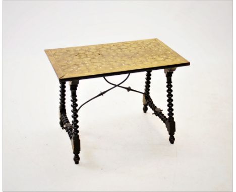 A Syrian bone inlaid occasional table, late 19th/early 20th century, the rectangular table top inlaid with geometric roundels