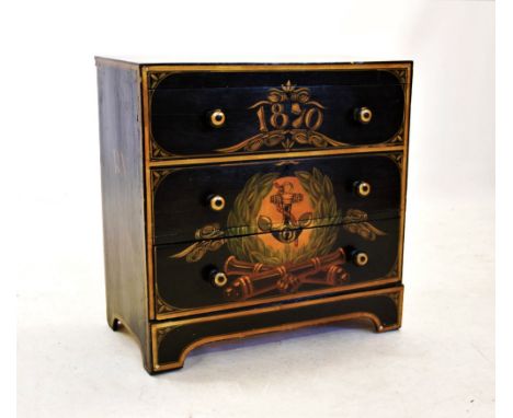 Nautical interest, a painted pine chest of drawers, the rectangular top centred with a painted masted vessel within an oval, 