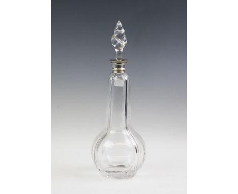 A Victorian silver mounted decanter, Hukin & Heath, London 1898, the silver mount with plain polished banded finish, the moul