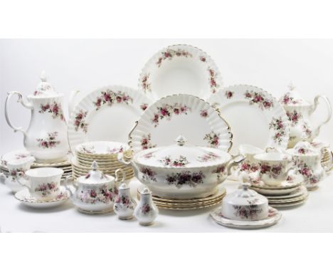 An extensive Royal Albert 'Lavender Rose' tea and dinner service comprising; 14 cups, 16 saucers, large and small teapot, cof