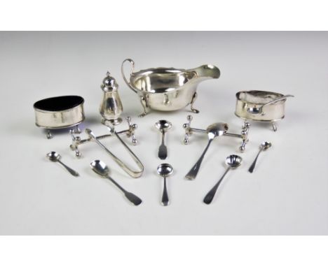 A selection of early 20th century and later silver and silver coloured items, to include a silver sauce boat, Viner's Ltd, Lo