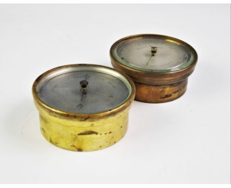 Two late 19th century brass cased barometers, the first by Gardner &amp; Co, 55 Buchanan St, Glasgow, with a 11cm silvered di