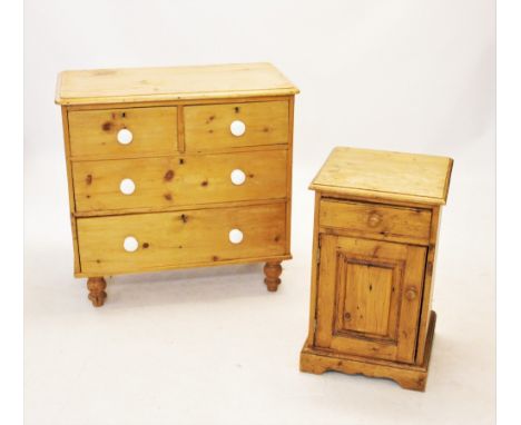 A Victorian pine chest of drawers, the rectangular moulded top above two short and two long drawers, applied with ceramic kno