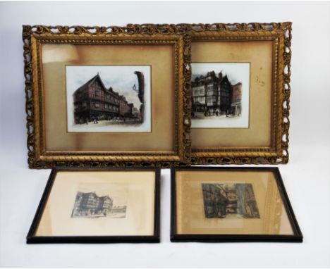 Emily Hay (English school, 19th Century),Watercolour on porcelain,Paintings of Shrewsbury street scenes, Signed lower left, F