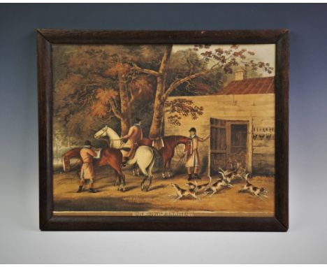 A group of three hand coloured hunting prints, ''Full Cry', 'The Death' and 'Unkennelling', 33cm x 42cm, with a further hunti