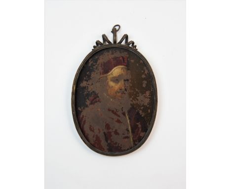 After Diego Velázquez (Italian School), Portrait miniature, Oil on copper, Portrait of Pope Innocent X (1574-1655), facing de