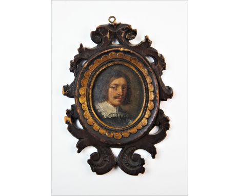 Dutch School (Late 17th Century), Portrait miniature, Oil on copper, Portrait of a gentleman in a lace collar, facing dexter,