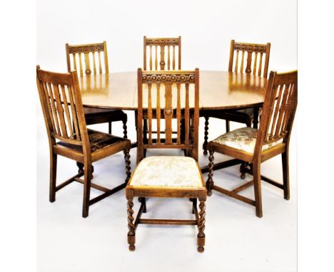 A set of six oak lath back dining chairs, circa 1930, with drop in seats on barley twist front legs, along with an 18th centu