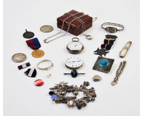 A selection of 20th century silver jewellery and other items to include a silver fancy link bracelet, 'C. H', Birmingham 1976