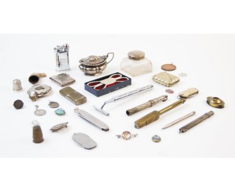 A selection of silver and silver coloured items, to include, a Victorian silver mustard and London 1899, of lozenge form, wit