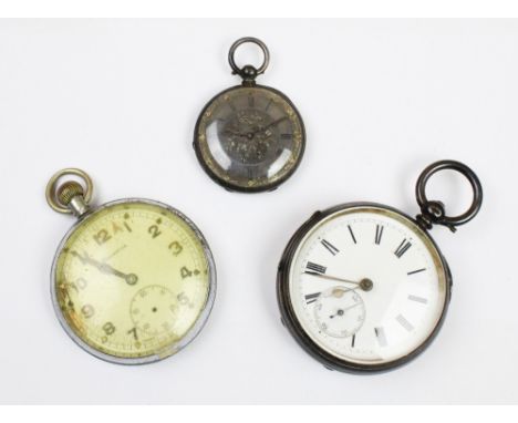 A Victorian silver open face pocket watch, English Watch Company, Birmingham 1895, the white enamel diamond with black roman 