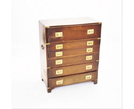 A 19th century style mahogany campaign secretaire chest, by Bevan Funnell, 20th century, the top fall front drawer enclosing 