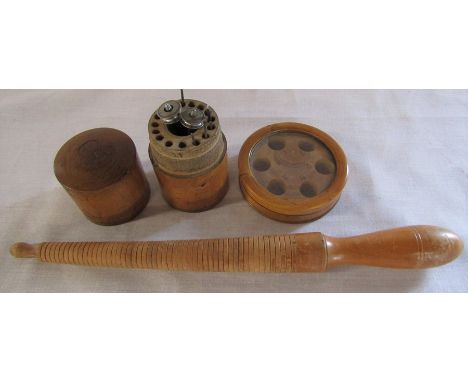 3 pieces of treen inc ring sizer and watch tools