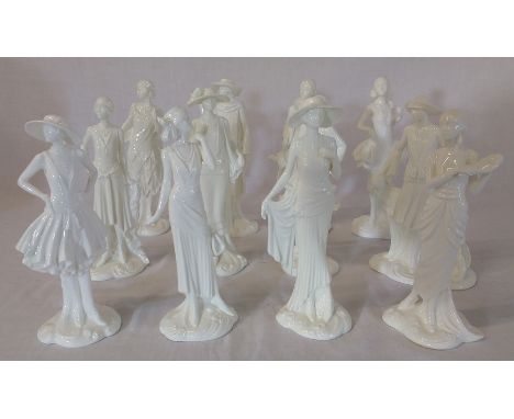 12 Royal Worcester 1920s Vogue Collection blanc de chine figures - 1 with crack to base