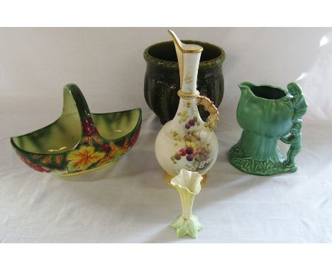 Sylvac 'Modern Crescent' basket, Sylvac climbing children jug no 1969, Royal Worcester specimen vase H 12 cm, jardiniere and 