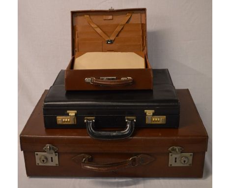 Vintage leather suitcase, briefcase &amp; a writing case