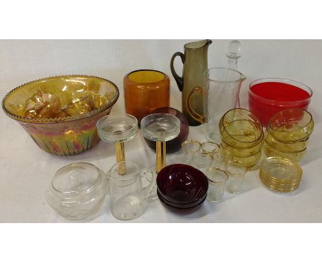 Selection of glassware including Carnival glass punch bowl and cups (2 boxes)