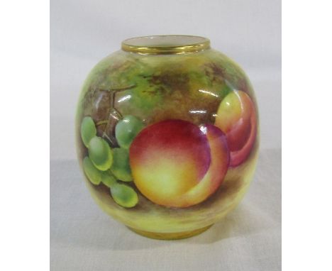 Small Royal Worcester vase decorated with fruit no 2491 signed J Smith H 8 cm