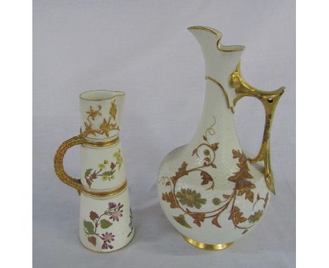 Royal Worcester ivory finish ewer no 1028 (wear to gilt on handle) H 32 cm &amp; Royal Worcester blush ivory claret jug no 10