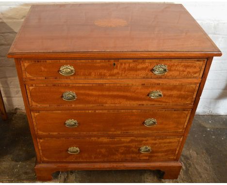 Small early 20th century Maple &amp; Co chest of drawers with satin wood veneer, inlay &amp; cross banding on a mahogany carc