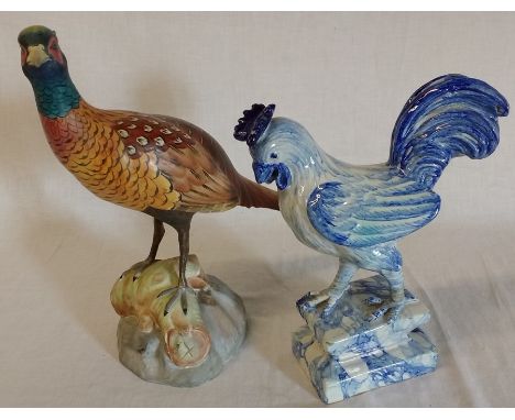 Italian faience cockerel and Spode pheasant (af)